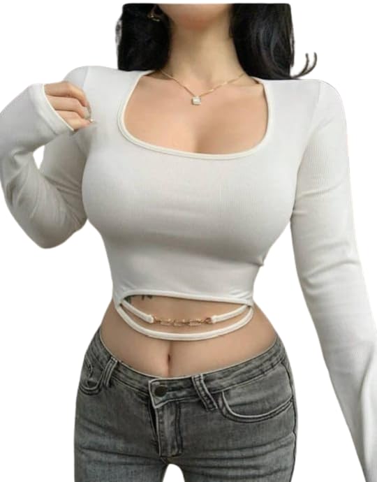 Women Deep Neck Metal Full Sleeve Crop Top Lycra Stretchable Stylish Top for Girls Trendy Top-image-34