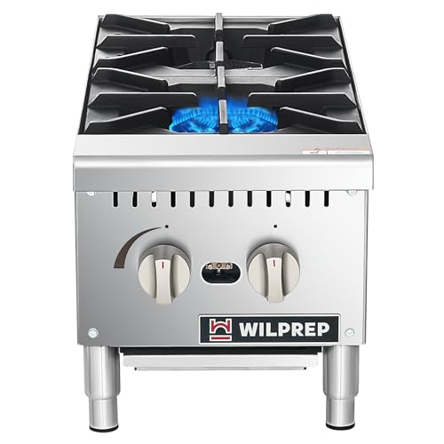 Image of WILPREP 12 inch Countertop Gas Range, 2-Burner Commercial Hot Plate with 50,000 BTU, Natural Gas & Propane Conversion, Stainless Steel Stove for Restaurant & Home Kitchen, Durable Silver Design