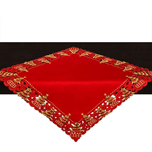 Grelucgo Small Christmas Holiday Red Holly Tree Tablecloth, Square 33