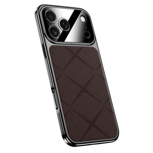 Coque en cuir iPhone 17 Pro Max marron avec protection d'objectif et profil fin