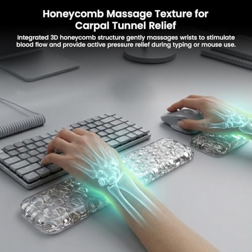 Image of Mouse & Keyboard Wrist Rest Pad Set of 2 Transparent Silicone Gel Hand Rest Non-Slip Footpad 16 inch Ergonomic Design Wrist Support for Office Computer Laptop Mac Typing Pain Relief Desk Gaming Accessory