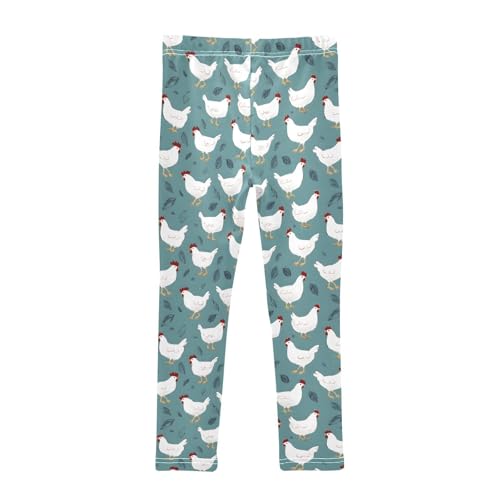 White Chicken Rooster Girls Leggings Soft Stretch Workout Yoga Dance Pants for Kids Casual Tights2