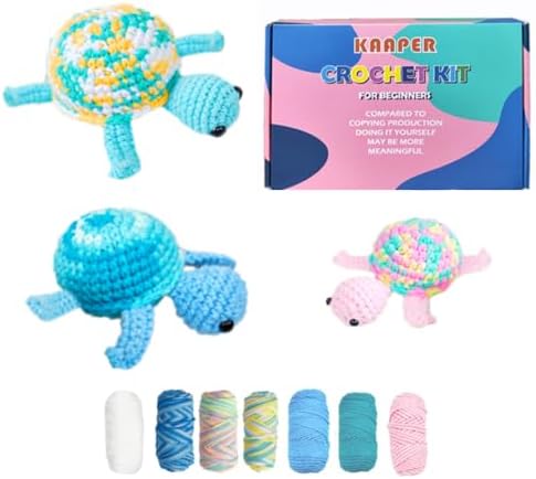 Crochet Kit for Beginners Adults and Kids, Beginner Crochet Animal Kit Turtles Family Kit 3 pcs, Crochet Starter Kit & Knitting Supplies with Step-by-Step Video (Turtles Family)
