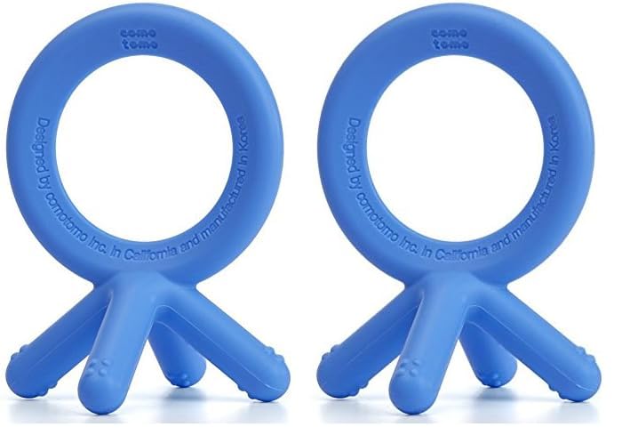 Image of Comotomo Silicone Baby Teether, Blue, 1.75x1.75x3 Inch (Pack of 2)