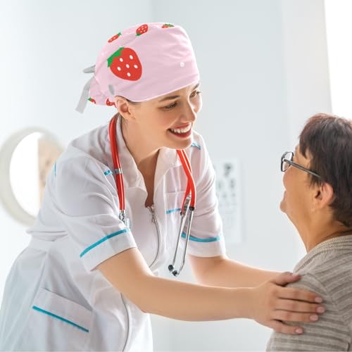 Image of Colored Butterflies Scrub Caps Women Ponytail, Adjustable Bouffant Surgical Caps with Button, Nurse Hats Long Hair