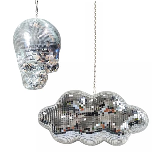 Bola espejada en forma de nube y calavera para colgar, decoración retro reflectante para fiestas y hogar miniatura 1