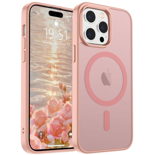 Image of SUPFINE Magnetic for iPhone 14 Pro Case (Compatible with MagSafe) (Military Grade Drop Protection) Slim Translucent Matte Shockproof with Anti-Fingerprint Phone Case,Pink