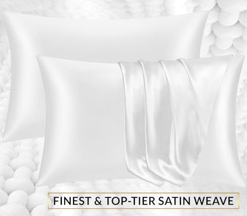 Pamposh Satin Silk Pillowcases For Hair And Skin 4 Pack Standard Size with Envelope Closure (4 Pcs Pillowcases (50 x 75 cm), White) - Image 2