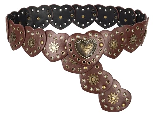 Western Cowboy Wide Disc Belts for Women Leather Disk Link Belt Boho Waist Belts for Dress Jeans