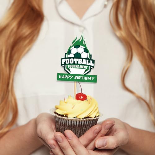 Image of Festiko Set of 6 Pcs Football Theme Happy Birthday Cupcake Toppers, Cake Decoration Supplies, Football Theme Decorations, Birthday Decoration Items