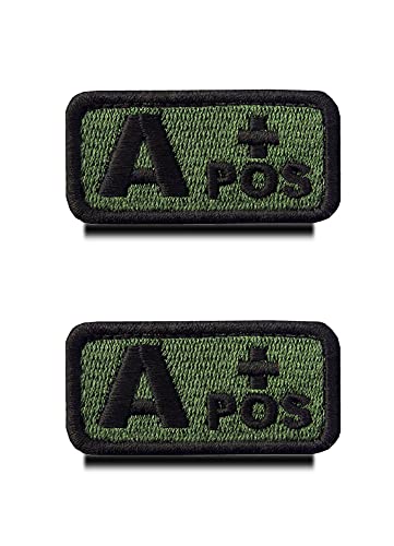 2 Stück Taktisch Militär Grün Typ A+ Pos positiv Blutgruppe Emblem Bestickter Aufnäher Patch mit Verschluss für Erste-Hilfe-Tasche, Trauma, Medizin, Sanitäter, Erste-Hilfe-Rettungsset (A+)