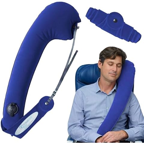 TRAVELREST Ultimate Travel Pillow & Body Pillow - Headrest, Auto, Bus, Train, Office Napping, Camping, Wheelchairs, Comfort and Support, Rolls Up, Straps to Airplane Seat & Car - Blue Cover