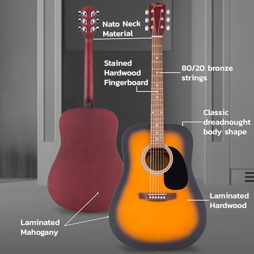 image for Fender Dreadnought Acoustic Guitar - Sunburst Bundle with Gig Bag, Tun