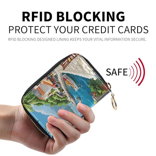 Small Women's Wallets RFID Blocking Credit Card Holders Zip Around Zipper Wallet with Coin Pocket Beautiful Bay Town Scene2