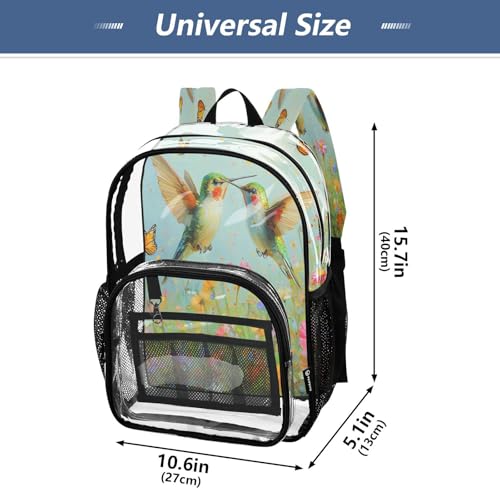 Hummingbirds Wildflowers Clear Backpack - Stadium Approved Large 15.7-inch Waterproof Transparent Bag for Sports, Concerts, Work, Travel#1984