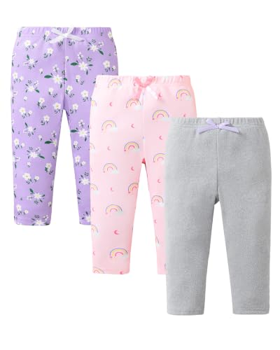 Image of Jecson Toddler Girl Leggings Baby Pants 3 Pack Stretchy Floral Clothes 1-4Y | Soft Stretchy Leggings For Toddler Girls In A 3-Pack Design, Baby Girl Pants Perfect For Playtime, Outings, And Daily Wear.