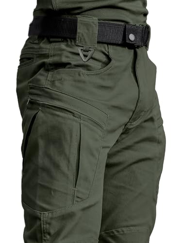 Calça masculina tática para uso ao ar livre, durável, com vários bolsos, para caminhadas, acampamento e treinamento, ajuste regular, Verde militar, G