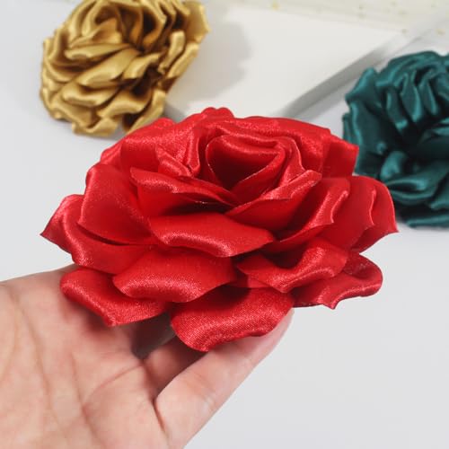 Image of 4.3 inch Red Rose Hair Clip Large Flower Brooches for Women | Charming Flowers Pins for Clothes | Turn Heads with Stylish Rose Hair Clip Flower Brooch Pin for Clothes & Clips for Woman