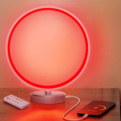 HAUBAT Red Light Therapy Night Light Lamp for Sleep 670nm Red Nightlight Desk Lamp with Multi-Color and Brightness Options Remote Control,Deep Relaxation and Improve Sleeping for Adults Kids (Silver)