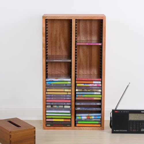 Solid Wood CD Organizer DVD Rack CD Storage Shelf Box DVD Finishing Rack Game Disc Rack Desktop 2 Tier CD Holder DVD Collection Display Shelf - Holds 78 CD Jewel Cases