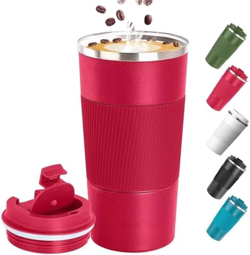Maideduo Thermobecher- Isolierbecher, Edelstahl Travel Mug, 17oz/510ml Vakuum auslaufsicher Reisebecher mit Deckel, Autobecher, doppelwandig isoliert für Wasser und Tee, Kaffee (510ml Coffee mug Red)