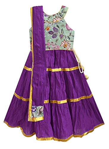 Image of A.T.U.N. (ALL THINGS UBER NICE) Girls Cotton Printed Readymade Ghaghra | Lehenga Choli and Dupatta Set | Ethnic Wear Clothing Set for Festival Occasions