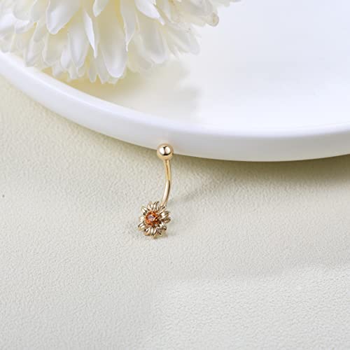 14G Belly Button Rings 14K Gold Sunflower Belly Button Ring Body Piercing Jewelry Gifts For Women Girls #TOP3