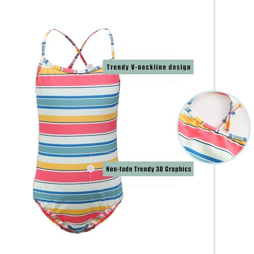 Image of Girls One Piece Swimsuits Hawaiian Floral Bathing Suit for Kids Adjustable Straps Swimwear 3-16 Years