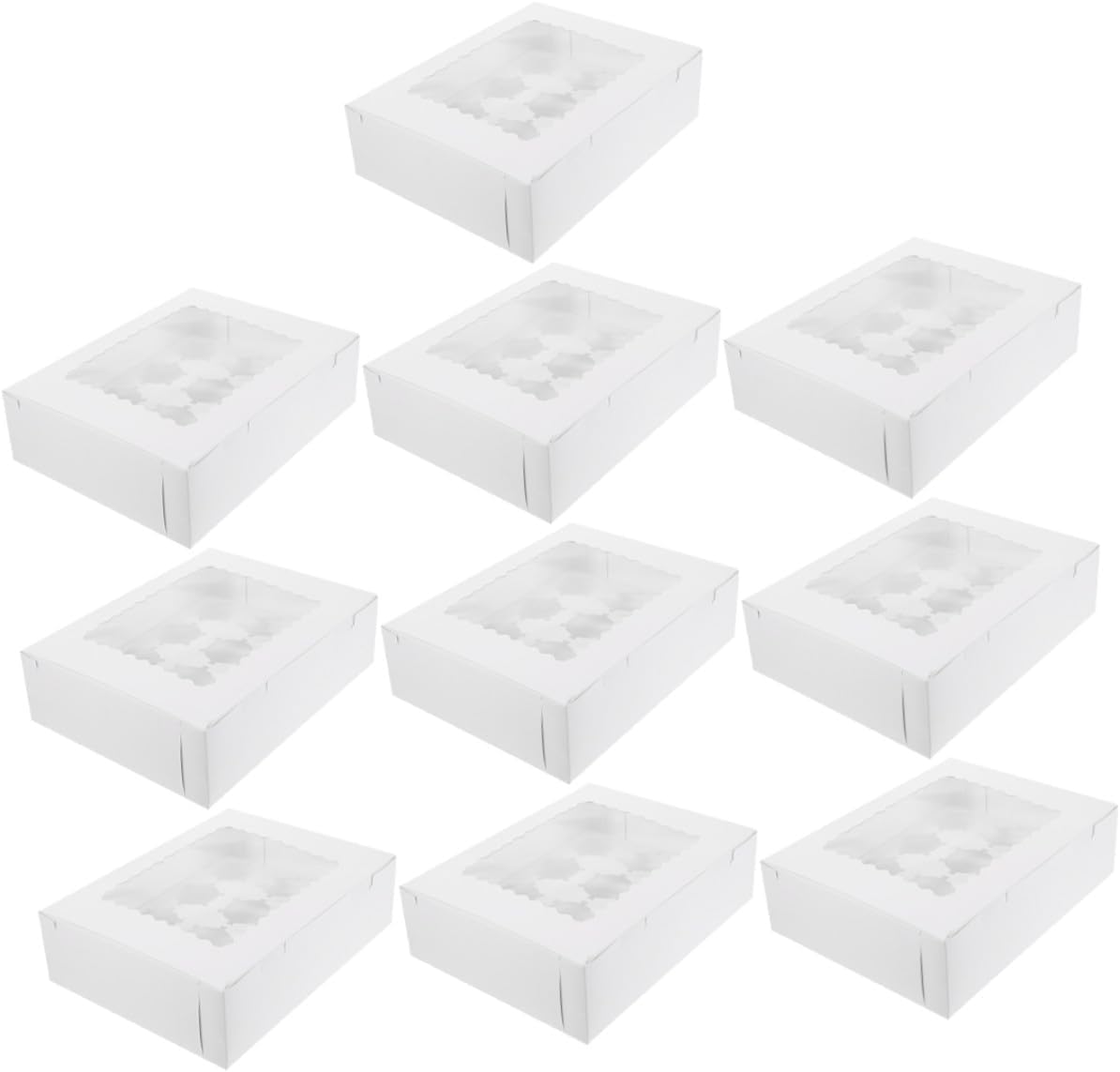 10pcs Window Design Paper Cupcake Boxes Muffin Pastry Carriers with Cavity White Cardboard for Bakery Storage and Takeout