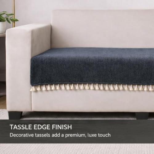 Image of STITCHNEST Beige Chenille Sofa Cover 48x30 Inch - Soft, Durable & Textured Fabric with Tassels | Sofa for Living Room, Bedroom, or Drawing Room9