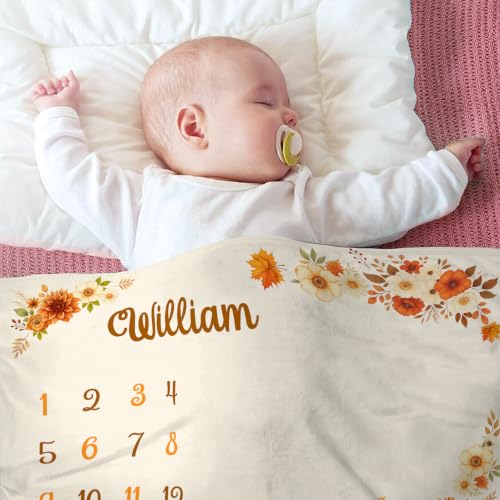 Image of OLIVE OLIVIA Personalized Monthly Baby Milestone Blanket,60 inchx80 inch | Baby Months Blanket, Perfect Custom Newborn Gifts With Star Frame