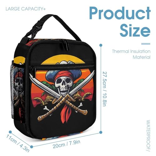 Pirate Skull Island Sunset Backpack Shoulder Bags Lunch Bag Pencil Case Box 3 Set Daypack Cute4