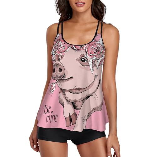 Tankini femme cochon fleuri maillot de bain gainant avec shorty anti-frottement