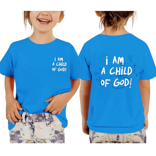 Image of KEEVICI Cute I Am A God of Child Shirt Girls Graphic Tees Christian T Shirts for Kids Jesus Religious Faith Cotton Summer Top