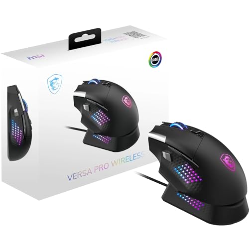 MSI VERSA PRO WIRELESS + MOUSE DOCK PRO Souris gaming - Station d'accueil, capteur optique 26000 DPI, balayage 1000 Hz, pour droitier, switches optiques OMRON...