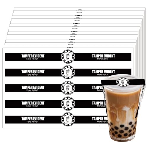 Safe Secure Tamper Evident Seals for Drink Beverage Lids 1\" x 9\" for Freshness Labels Food Delivery Safety Stickers for Coffee Milk Tea Ice Cream Seal 250pcs (Black Tamper Proof)