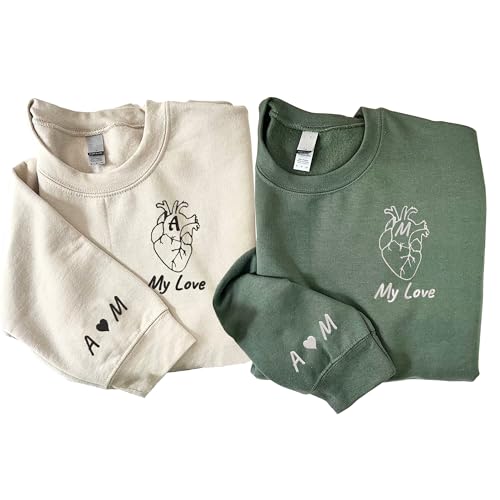 Personalized Embroidered Couple Heart Initials Sweatshirt, Gifts For Boyfriend, Matching Heart Initials Hoodie, Couple Hoodie, Anniversary4