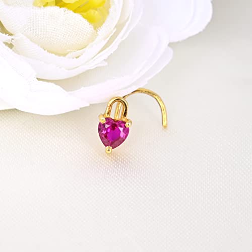 Ruby Gem Nose Studs 20G Nose Stud L Shaped Ruby Nose Rings Stud For Women Surgical Steel Lock Nose Rings Nose Screw Nose Piercing Stud Heart Nostril Jewelry Silver Rose Gold Unique Nose Ring Stud #TOP2