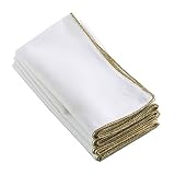 Classic Ivory White Cloth Napkins with Shimmering Gold Border Trim (Set of 4), 20" Square