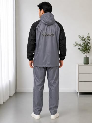 Image of Dollar Men's Waterproof Raincoat Set with Detachable Plastic Visor Hood | Lightweight Polyester Jacket Pant Rainwear Suit with 4 Pockets, Full Sleeve Leakproof for Biking, Trekking & Outdoor