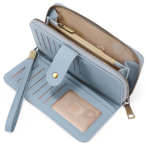Image of GAEKEAO Wallet for Women Clutch RFID Blocking Wristlet Leather Purse Large Capacity Credit Card Holder with Grip Hand Strap