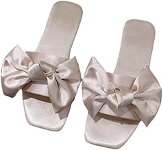 Bridal Bow Slippers Sandals for Wedding Party Satin-Like Slides with Non-Slip Sole, Cushioned Ceremony Shoes Bride & Bridesmaids