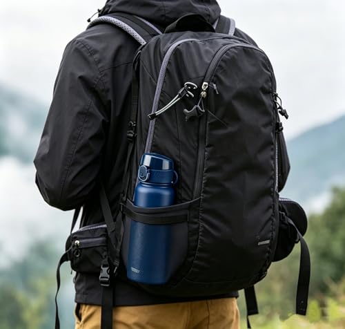 Image of GOPPUS Insulated Water Bottle 20oz Stainless Steel BPA-Free Sports Bottle Ideal for School and Travel Silicone Spout Lid Prevents Leaks, Sweat, and Dust (dark blue)