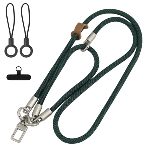 Jiaureshiby スマホストラップ 首掛け 手首 セット 携帯ストラップ 軽量 ショルダーストラップ 斜めがけ 肩掛け 落下防止 両手解放 スマートフォン iPhone/Android 全機種対応 スマホ用 (ダークグリーン)