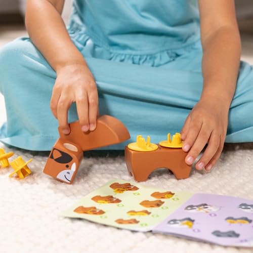 Melissa & Doug Blockables à emboîter, À la ferme, coffret de blocs en bois de construction à assembler et mélanger, pour les tout-petits (56 pièces) - Certifiés FSC