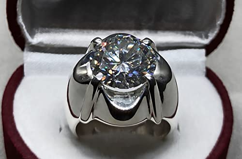 Rare 7 Carat Big Diamond Cut Fire Moissanite Mens Heavy Sterling Silver 925 Handmade Ring Gift For Him Anniversary Ring (7) #TOP3