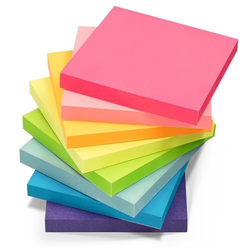 HappyHapi Sticky Notes 3x3 Inches Bulk 8 Pack Colored Self-Stick Pads, Colorful Sticky Notes 80 Sheets/Pad, Easy to Post for Office Supplies, School, Home