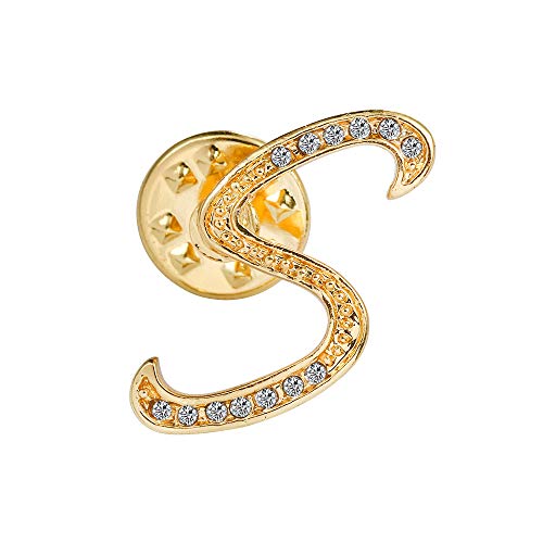 ETHOON Broche de letra inicial con nombre pequeño, pin de solapa, regalo personalizado para niñas, mujeres, hombres, niños, dorado, S, Diamante de imitación, NA
