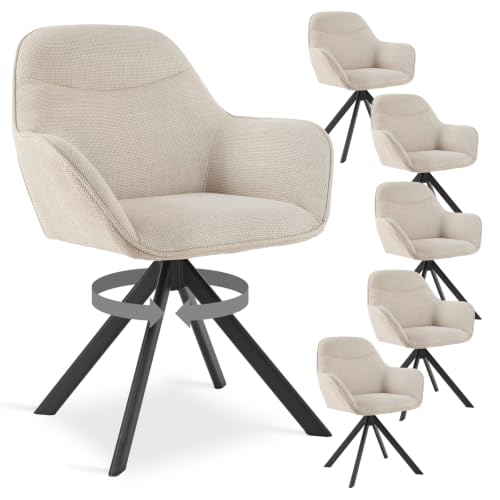 Goeurvant Esszimmerstühle Drehbar 6er Set mit Armlehne, 360° drehbar, Polsterstuhl Leinen, Drehstuhl Esszimmer Beige, Küchenstuhl mit Metallbeine für Esszimmer, Wohnzimmer, Büro