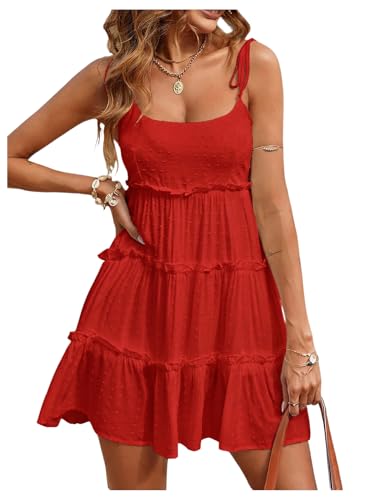 Image of MakeMeChic Women's Boho Mini Dress Summer Vacation Sundress Dots Sleeveless Cami Country Short Dress
